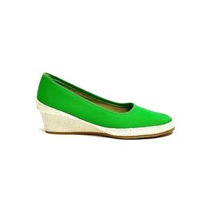 Vintage 1970s deadstock Kelly green canvas burlap wedge espadrilles